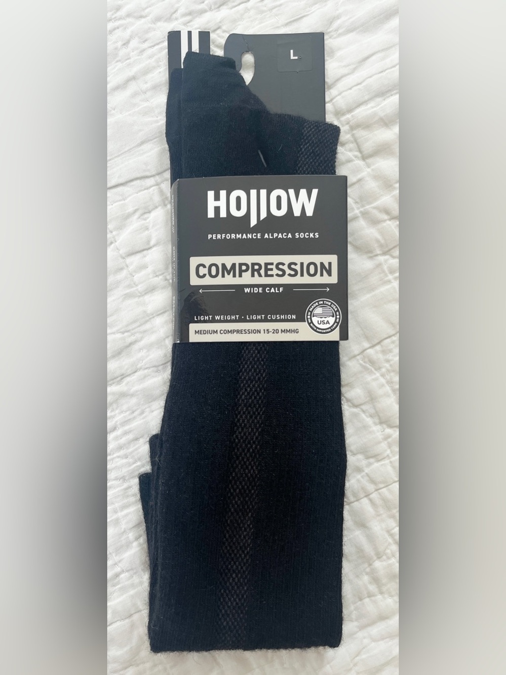 NWT Hollow Alpaca Blend Black Compression Sock Men Large Wool Knee Hi 15-20 mmHg